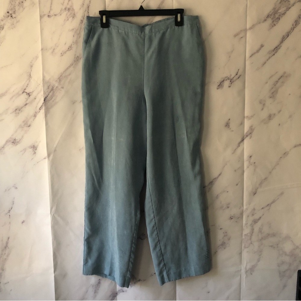VINTAGE ALFRED DUNNER - 100% POLYESTER SUEDE FEEL TROUSER PANTS BLUE WOMENS 14